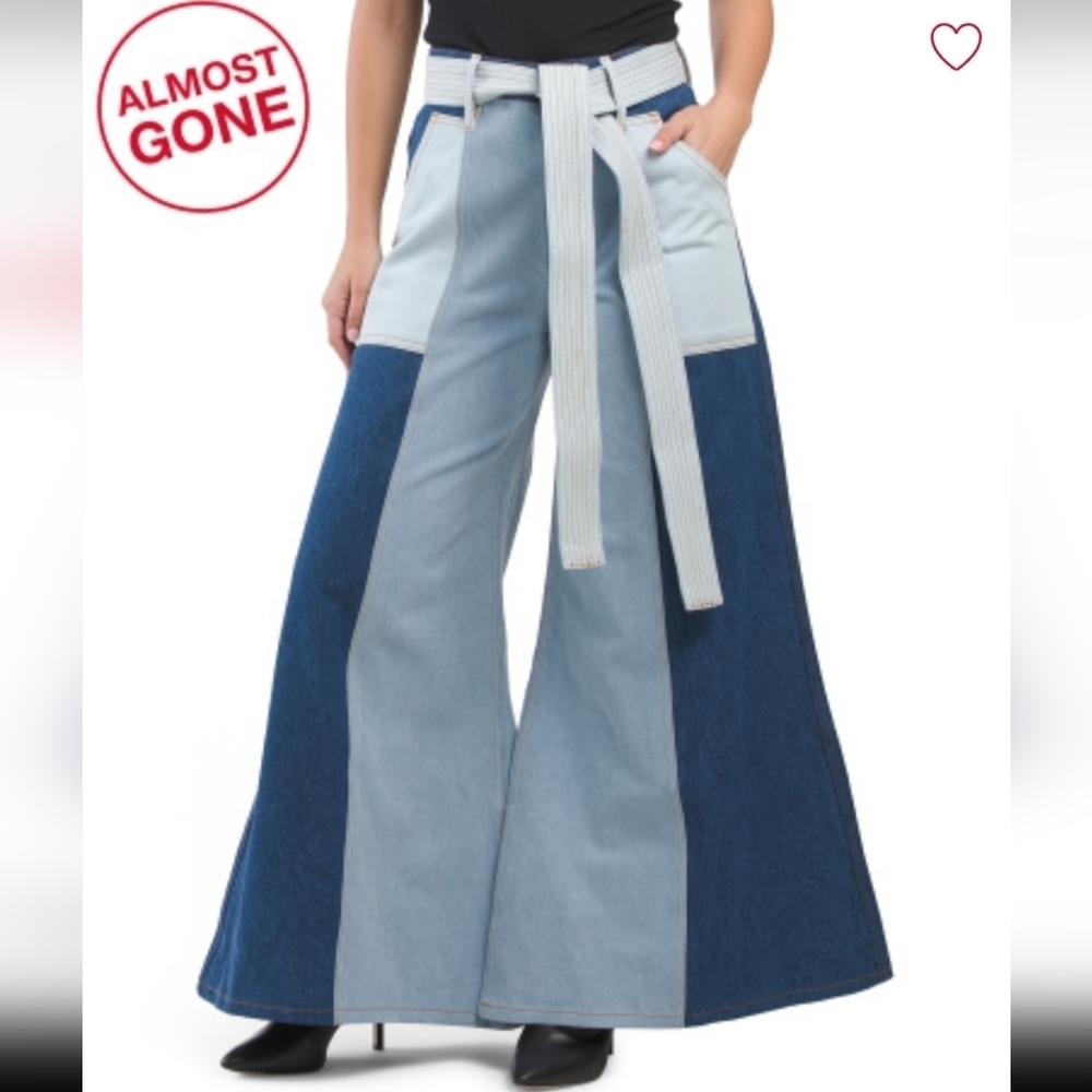 NWT Farm Rion patchwork Two-Tone Wide Leg Jeans